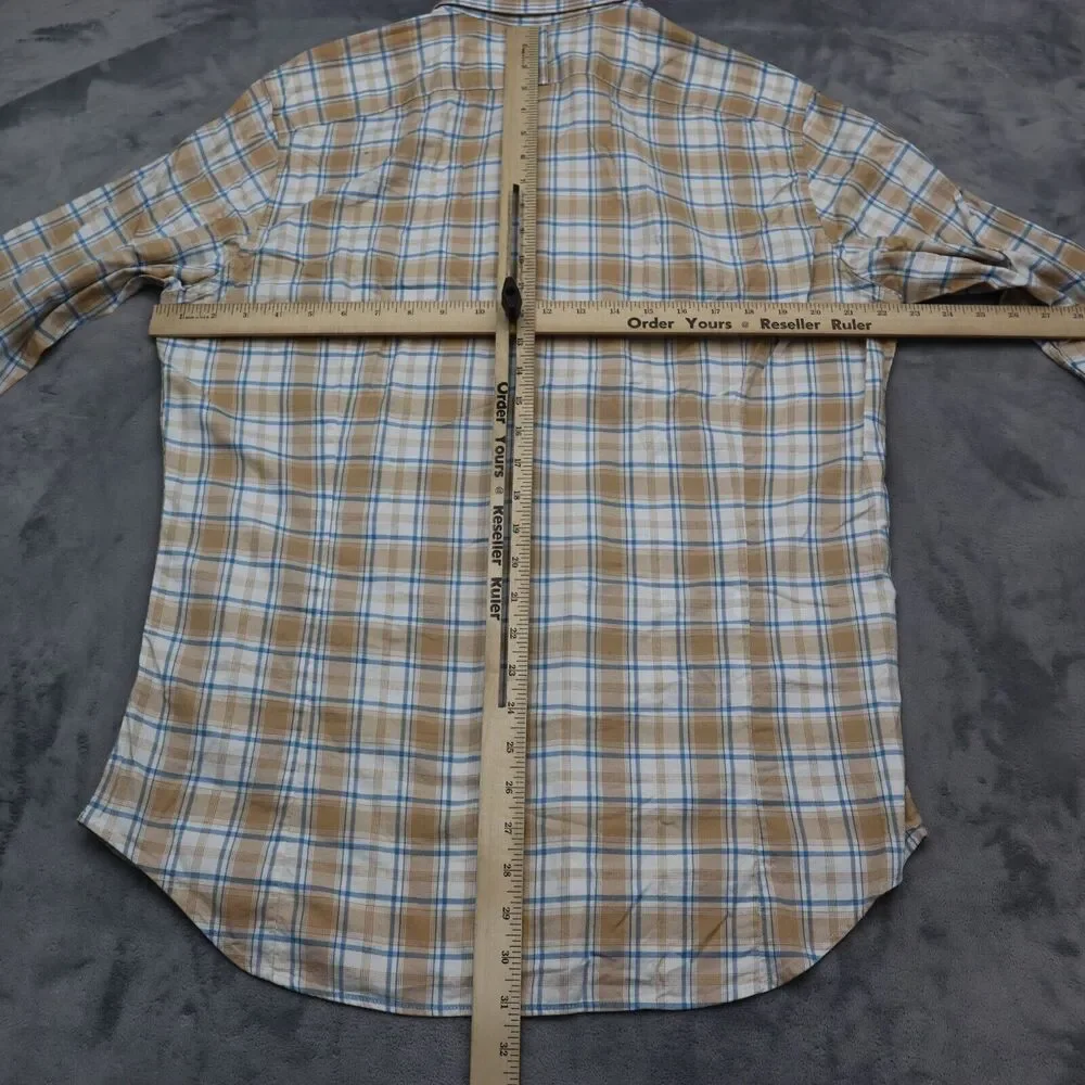 Banana Republic Shirt Mens Large Brown Plaid Button Up Flip Cuff Work Dress